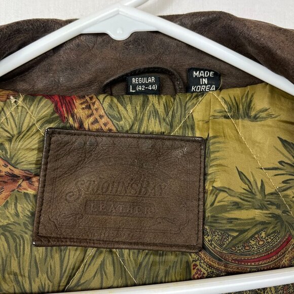 Vintage 90s Leather Bomber Jacket Men L Oversize Aviator Distressed Slouch Baggy - Picture 15 of 16